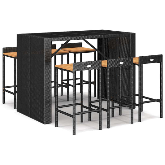 7 Piece Garden Bar Set Black Poly Rattan& Solid Wood Acacia 7 Piece Garden Bar Set Black Poly Rattan& Solid Wood Acacia