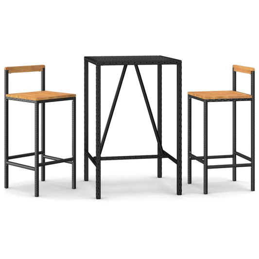 3 Piece Garden Bar Set Black Poly Rattan& Solid Wood Acacia 3 Piece Garden Bar Set Black Poly Rattan& Solid Wood Acacia