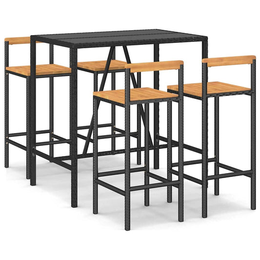 5 Piece Garden Bar Set Black Poly Rattan& Solid Wood Acacia 5 Piece Garden Bar Set Black Poly Rattan& Solid Wood Acacia