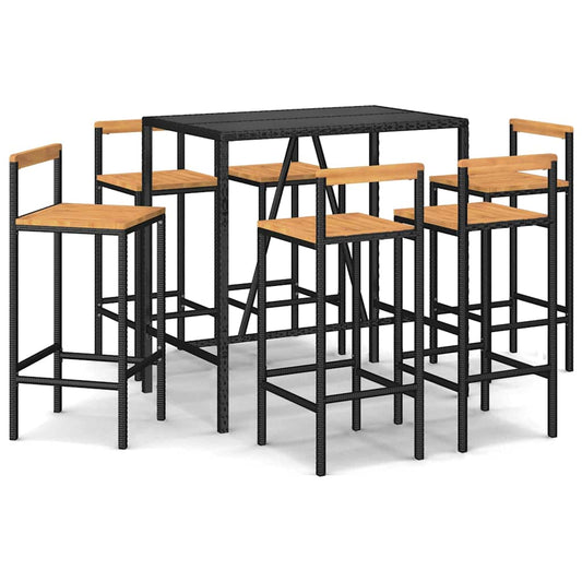 7 Piece Garden Bar Set Black Poly Rattan& Solid Wood Acacia 7 Piece Garden Bar Set Black Poly Rattan& Solid Wood Acacia