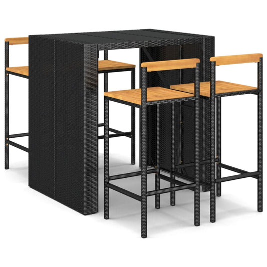 5 Piece Garden Bar Set Black Poly Rattan& Solid Wood Acacia 5 Piece Garden Bar Set Black Poly Rattan& Solid Wood Acacia
