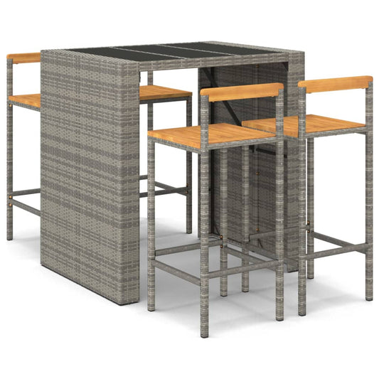 5 Piece Garden Bar Set Grey Poly Rattan& Solid Wood Acacia 5 Piece Garden Bar Set Grey Poly Rattan& Solid Wood Acacia