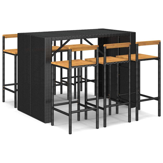 7 Piece Garden Bar Set Black Poly Rattan& Solid Wood Acacia 7 Piece Garden Bar Set Black Poly Rattan& Solid Wood Acacia