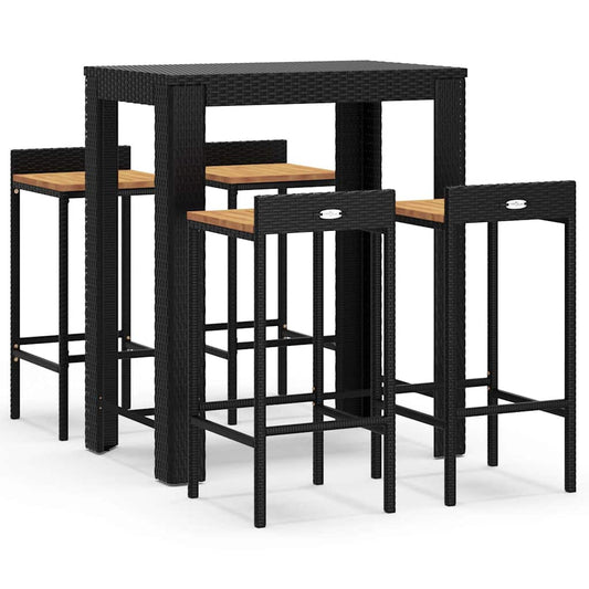 5 Piece Garden Bar Set Black Poly Rattan&Solid Wood Acacia 5 Piece Garden Bar Set Black Poly Rattan&Solid Wood Acacia