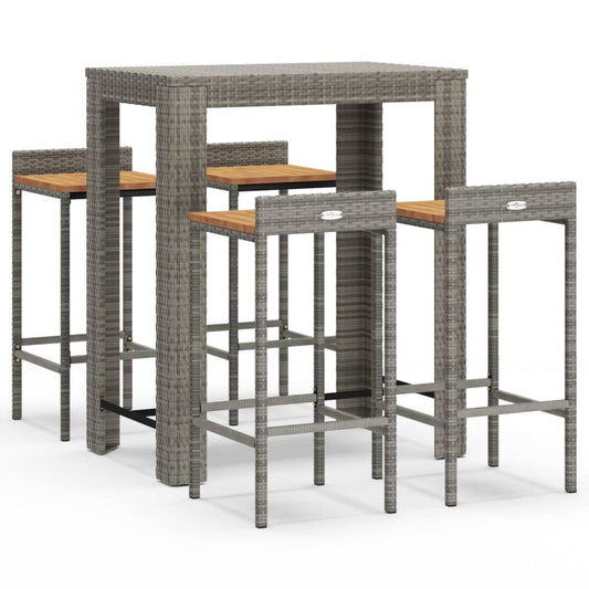 5 Piece Garden Bar Set Grey Poly Rattan&Solid Wood Acacia 5 Piece Garden Bar Set Grey Poly Rattan&Solid Wood Acacia