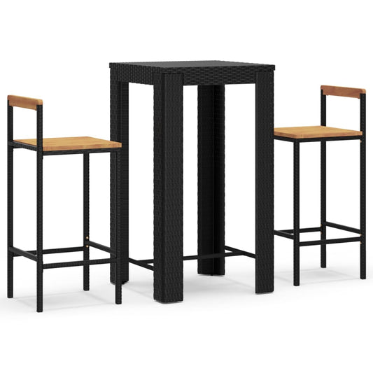3 Piece Garden Bar Set Black Poly Rattan&Solid Wood Acacia 3 Piece Garden Bar Set Black Poly Rattan&Solid Wood Acacia