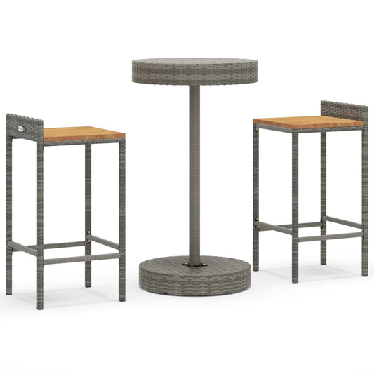 3 Piece Garden Bar Set Grey Poly Rattan&Solid Wood Acacia 3 Piece Garden Bar Set Grey Poly Rattan&Solid Wood Acacia
