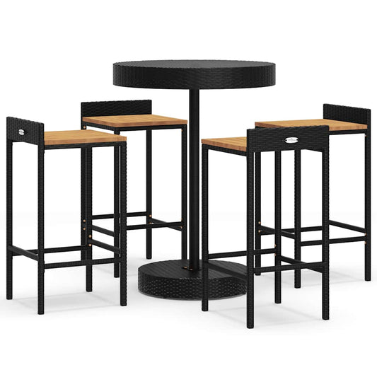 5 Piece Garden Bar Set Black Poly Rattan&Solid Wood Acacia 5 Piece Garden Bar Set Black Poly Rattan&Solid Wood Acacia