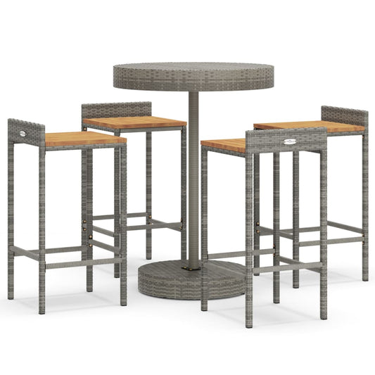 5 Piece Garden Bar Set Grey Poly Rattan&Solid Wood Acacia 5 Piece Garden Bar Set Grey Poly Rattan&Solid Wood Acacia