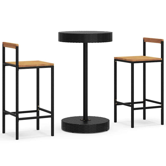 3 Piece Garden Bar Set Black Poly Rattan&Solid Wood Acacia 3 Piece Garden Bar Set Black Poly Rattan&Solid Wood Acacia