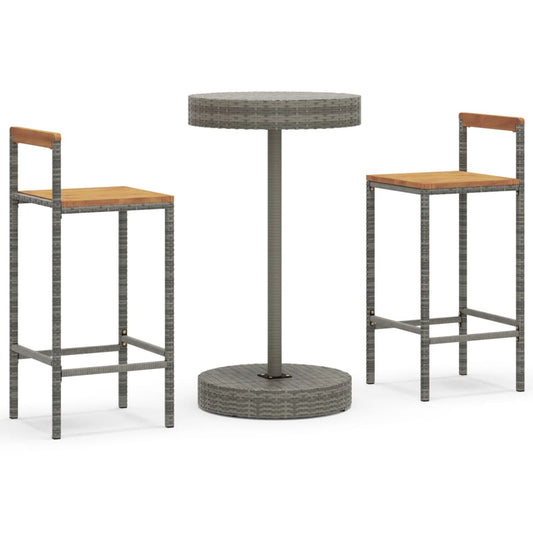3 Piece Garden Bar Set Grey Poly Rattan&Solid Wood Acacia 3 Piece Garden Bar Set Grey Poly Rattan&Solid Wood Acacia