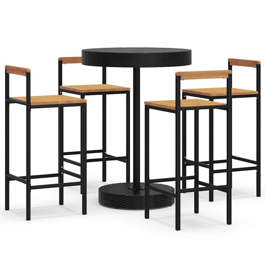 5 Piece Garden Bar Set Black Poly Rattan&Solid Wood Acacia 5 Piece Garden Bar Set Black Poly Rattan&Solid Wood Acacia