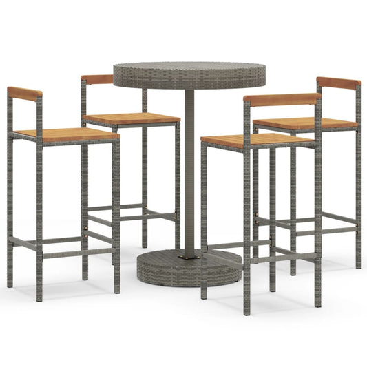 5 Piece Garden Bar Set Grey Poly Rattan&Solid Wood Acacia 5 Piece Garden Bar Set Grey Poly Rattan&Solid Wood Acacia