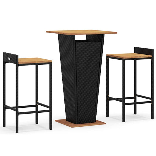 3 Piece Garden Bar Set Black Poly Rattan&Solid Wood Acacia 3 Piece Garden Bar Set Black Poly Rattan&Solid Wood Acacia