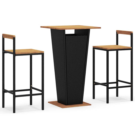 3 Piece Garden Bar Set Black Poly Rattan&Solid Wood Acacia 3 Piece Garden Bar Set Black Poly Rattan&Solid Wood Acacia