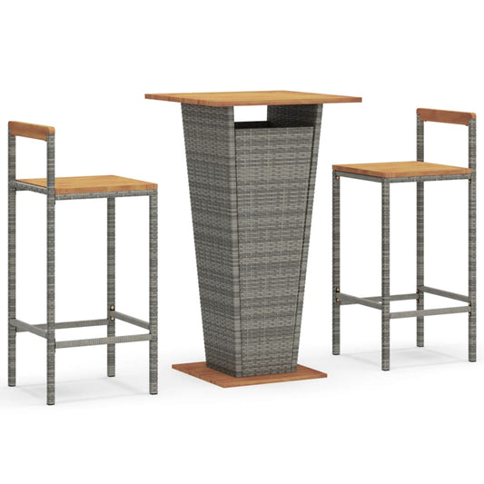 3 Piece Garden Bar Set Grey Poly Rattan&Solid Wood Acacia 3 Piece Garden Bar Set Grey Poly Rattan&Solid Wood Acacia
