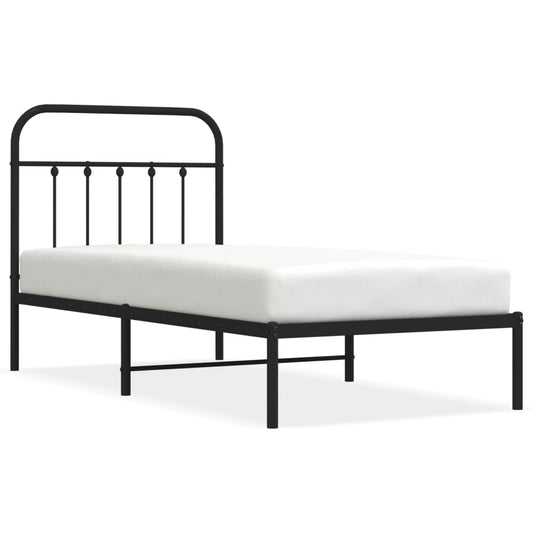 Metal Bed Frame without Mattress with Headboard Black 90x190cm Metal Bed Frame without Mattress with Headboard Black 90x190cm