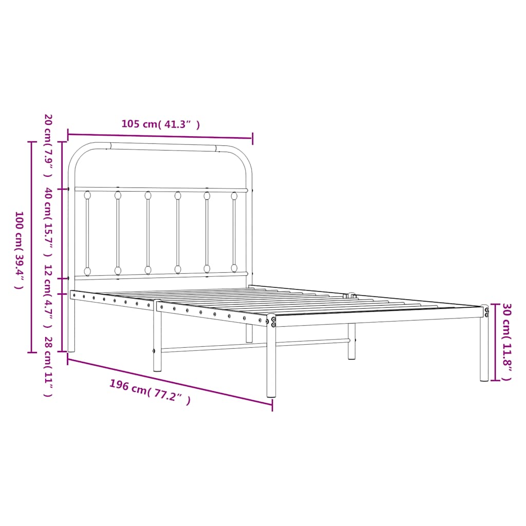 Bed Frame | Black | Powder-Coated Steel | Single | Bed Frame