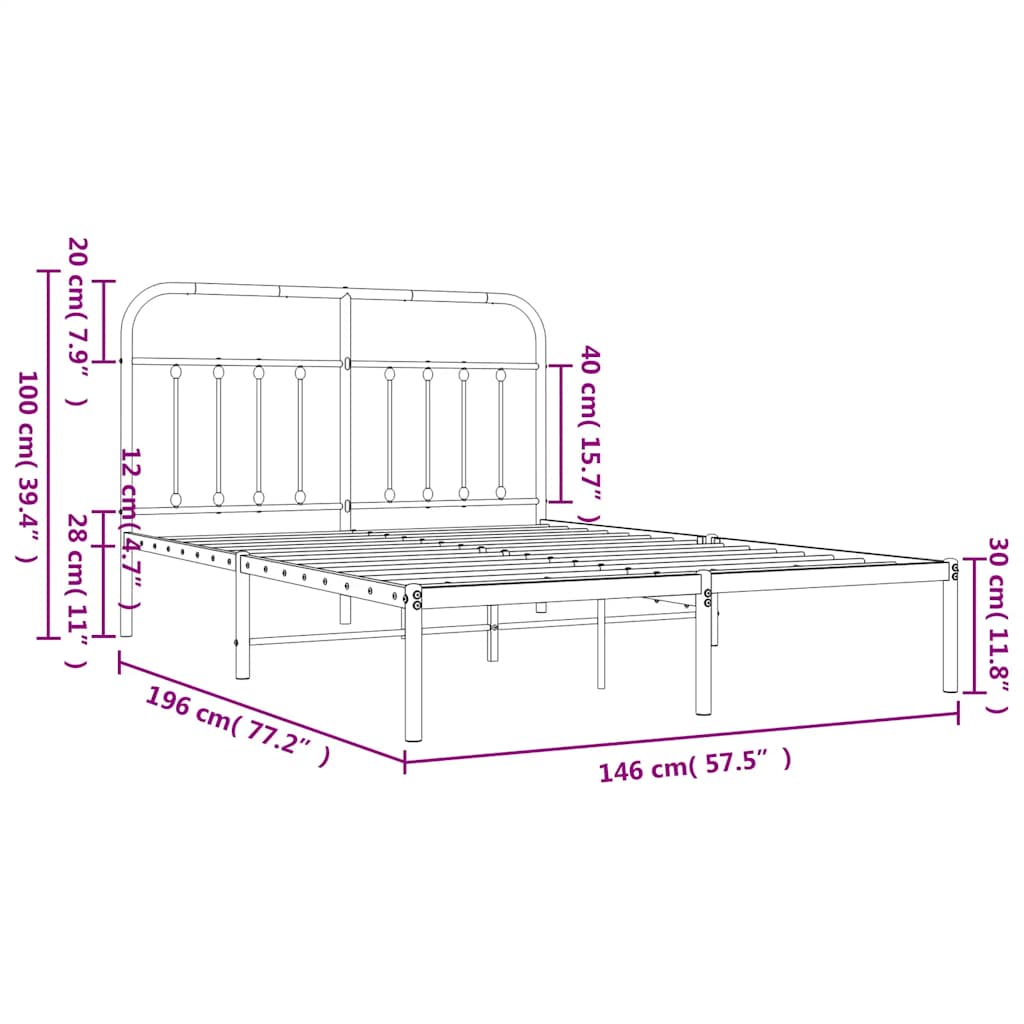 Metal Bed Frame without Mattress with Headboard Black 140x190cm