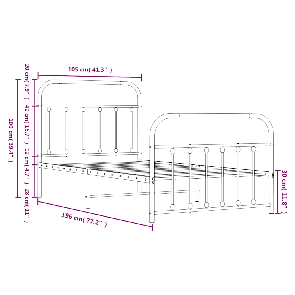 Bed Frame | Black | Powder-Coated Steel | Single | Bed Frame