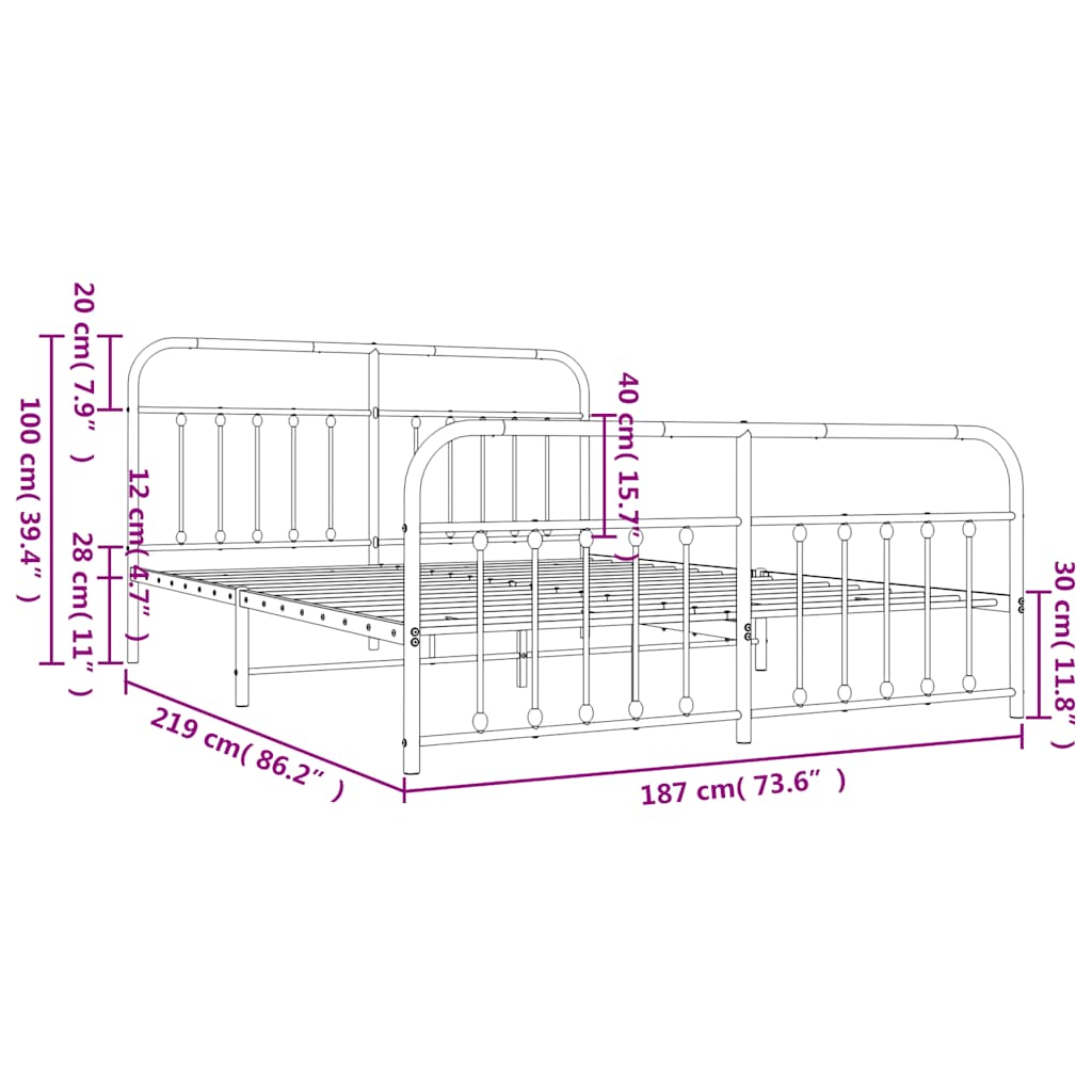 Bed Frame | Black | Powder-Coated Steel | 183x213 cm | Bed Frame