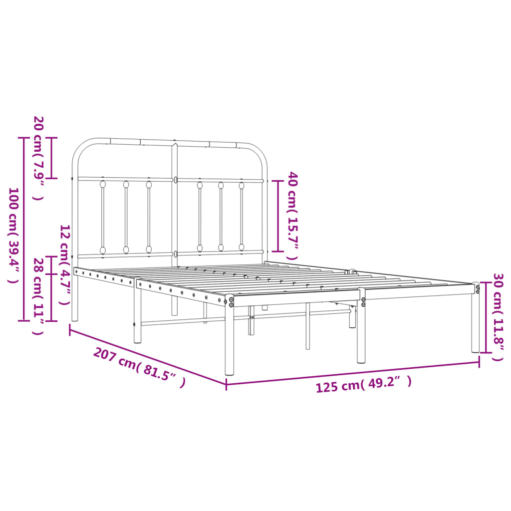 Bed Frame | White | Powder-Coated Steel | Double | Bed Frame