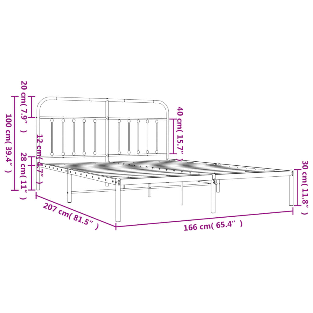 Bed Frame | White | Powder-Coated Steel | Double | Bed Frame