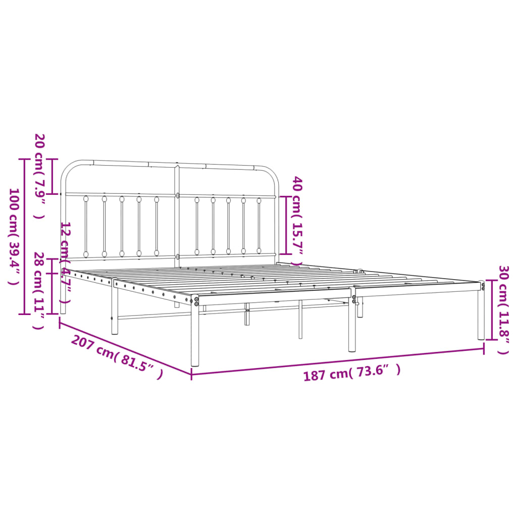Bed Frame | White | Powder-Coated Steel | 180x200 cm | | Rectangular