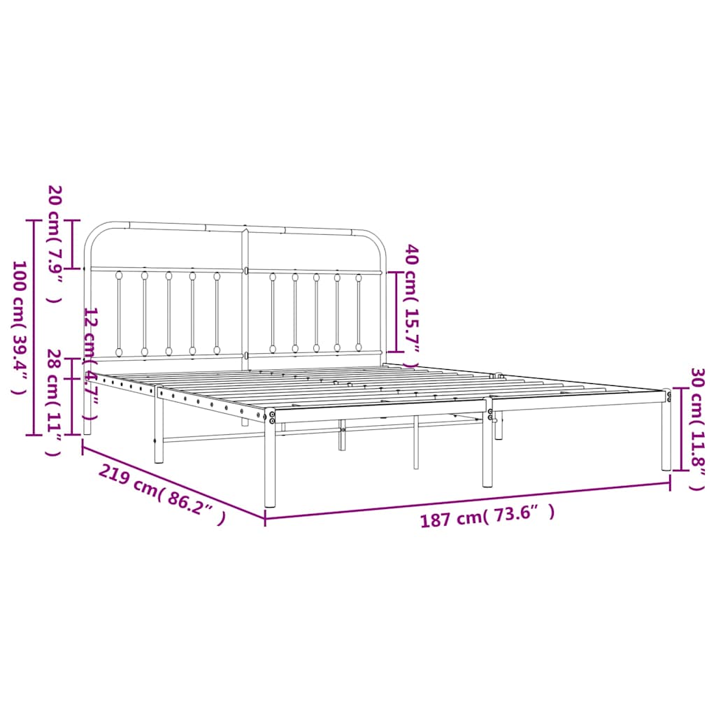 Metal Bed Frame without Mattress with Headboard White 183x213cm