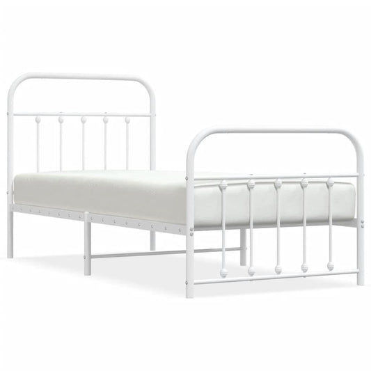 Metal Bed Frame without Mattress with Footboard White 90x190cm Metal Bed Frame without Mattress with Footboard White 90x190cm