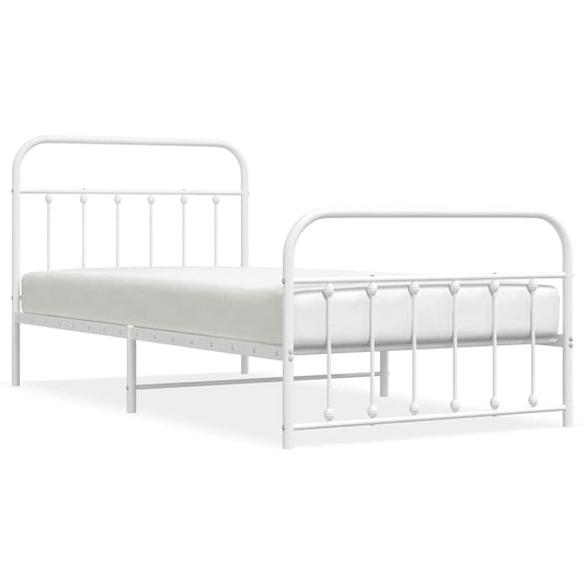 Metal Bed Frame without Mattress with Footboard White 100x200cm Metal Bed Frame without Mattress with Footboard White 100x200cm