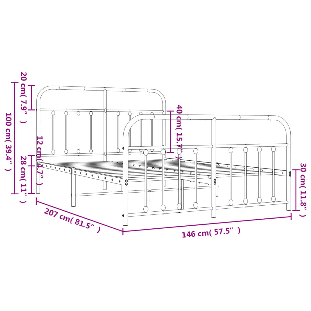 Metal Bed Frame without Mattress with Footboard White 140x200cm
