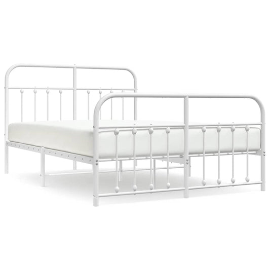 Metal Bed Frame without Mattress with Footboard White 150x200cm Metal Bed Frame without Mattress with Footboard White 150x200cm