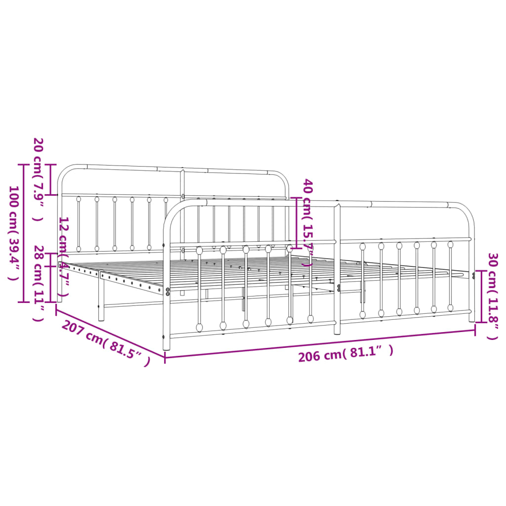 Bed Frame | White | Steel | 200x200 cm | Bed Frame | Rectangular