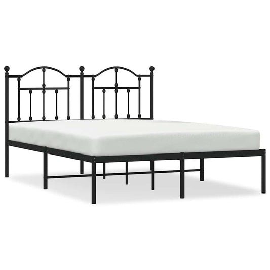 Metal Bed Frame without Mattress with Headboard Black 135x190cm Metal Bed Frame without Mattress with Headboard Black 135x190cm