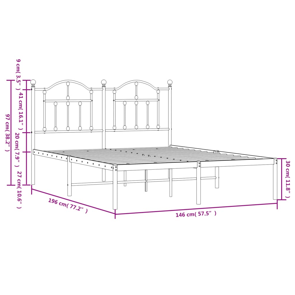 Metal Bed Frame without Mattress with Headboard Black 140x190cm