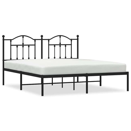 Metal Bed Frame without Mattress with Headboard Black 183x213cm Metal Bed Frame without Mattress with Headboard Black 183x213cm