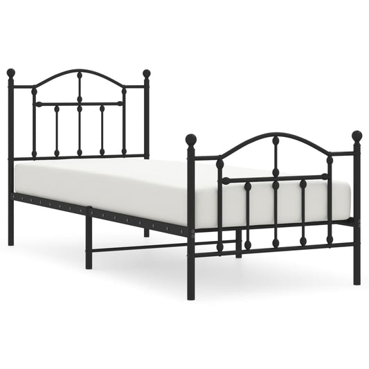 Metal Bed Frame without Mattress with Footboard Black 90x200cm Metal Bed Frame without Mattress with Footboard Black 90x200cm