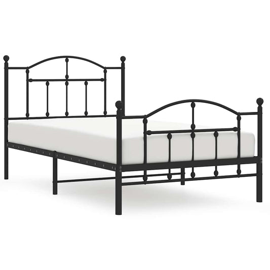 Metal Bed Frame without Mattress with Footboard Black 100x190cm Metal Bed Frame without Mattress with Footboard Black 100x190cm