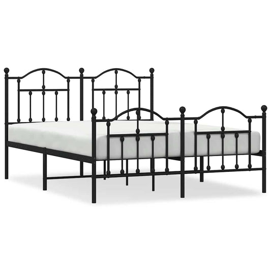 Metal Bed Frame without Mattress with Footboard Black 135x190cm Metal Bed Frame without Mattress with Footboard Black 135x190cm