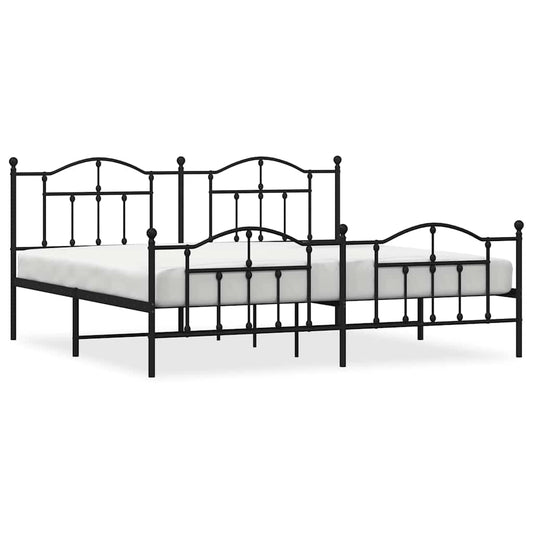 Metal Bed Frame without Mattress with Footboard Black 193x203cm Metal Bed Frame without Mattress with Footboard Black 193x203cm