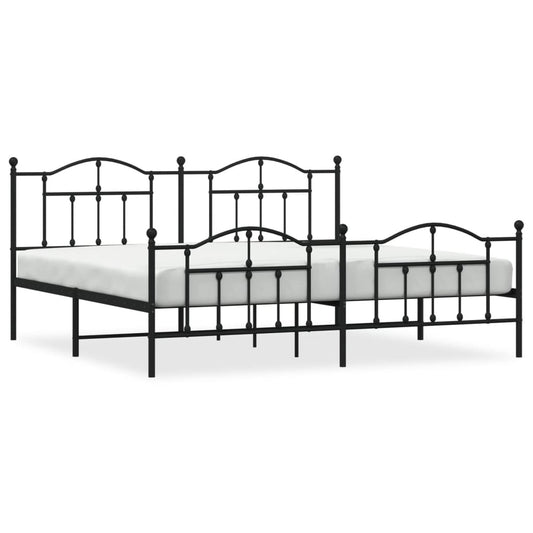 Metal Bed Frame without Mattress with Footboard Black 200x200cm Metal Bed Frame without Mattress with Footboard Black 200x200cm