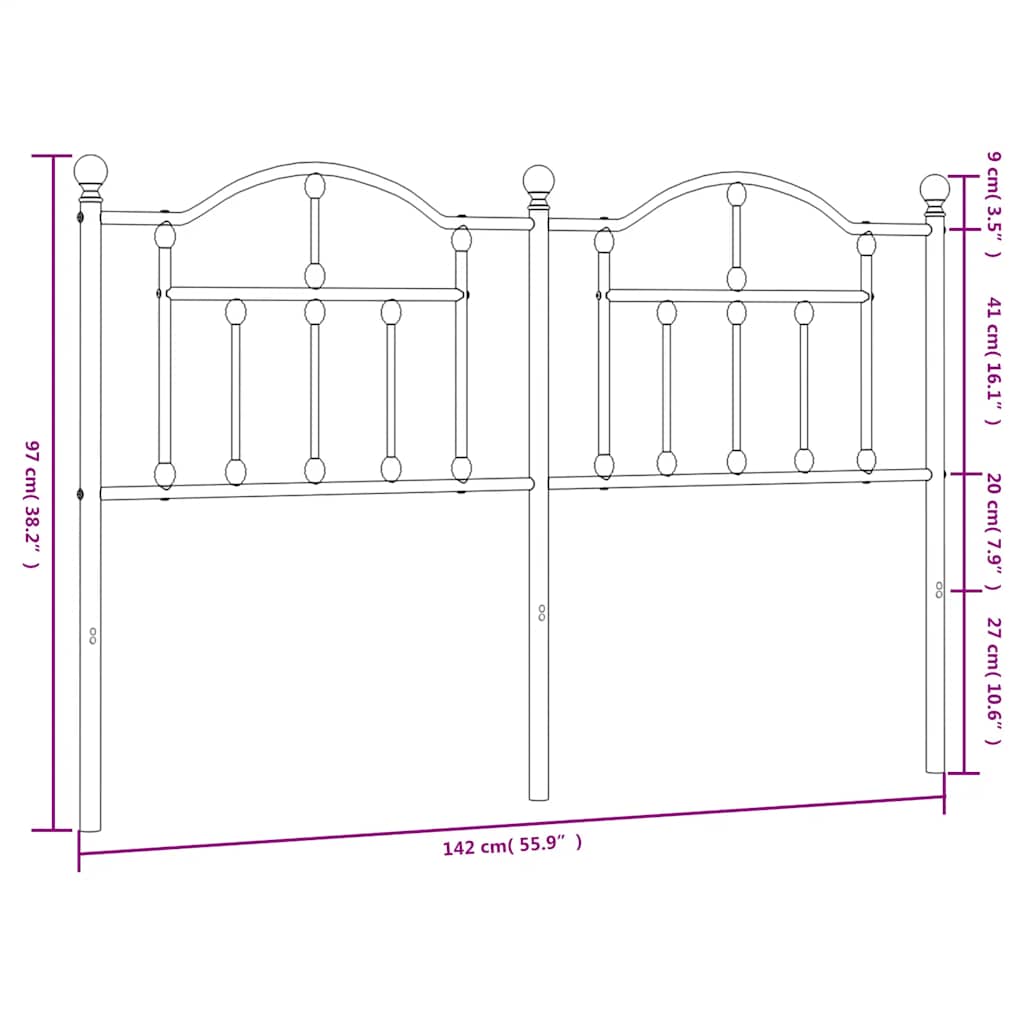 Metal Replace Headboard Black 135 cm