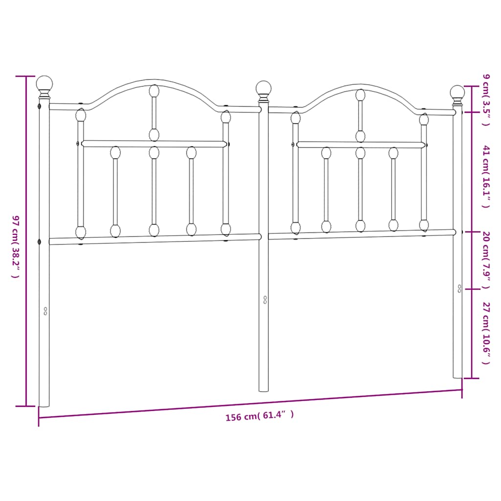 Headboard | Black | Powder-Coated Steel | Double Bed | Durable