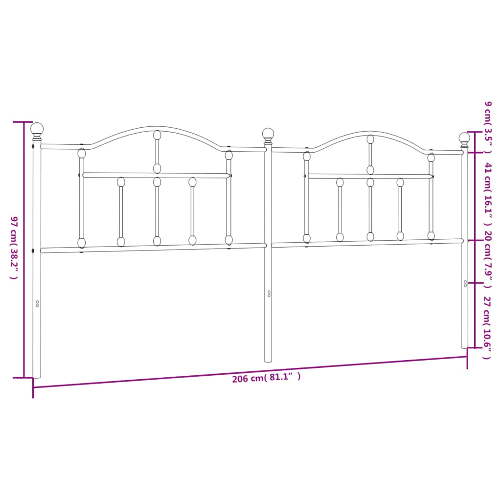 Headboard | Black | Steel | Double | Durable | Headboard | Rectangular