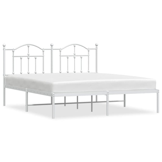 Metal Bed Frame without Mattress with Headboard White 180x200cm Metal Bed Frame without Mattress with Headboard White 180x200cm