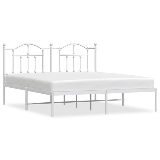 Metal Bed Frame without Mattress with Headboard White 183x213cm Metal Bed Frame without Mattress with Headboard White 183x213cm