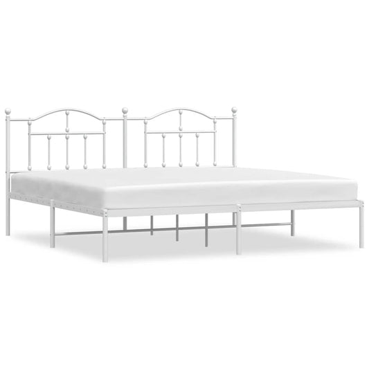 Metal Bed Frame without Mattress with Headboard White 193x203cm Metal Bed Frame without Mattress with Headboard White 193x203cm
