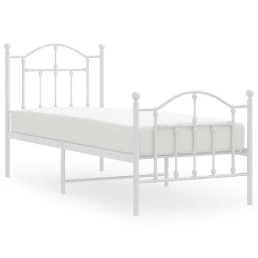 Metal Bed Frame without Mattress with Footboard White 75x190cm Metal Bed Frame without Mattress with Footboard White 75x190cm