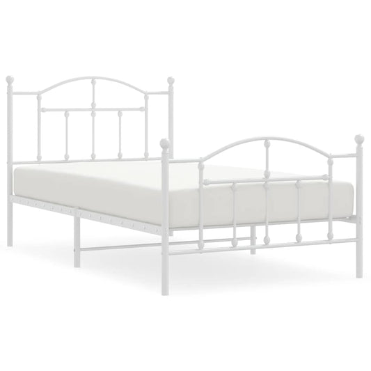 Metal Bed Frame without Mattress with Footboard White 100x190cm Metal Bed Frame without Mattress with Footboard White 100x190cm